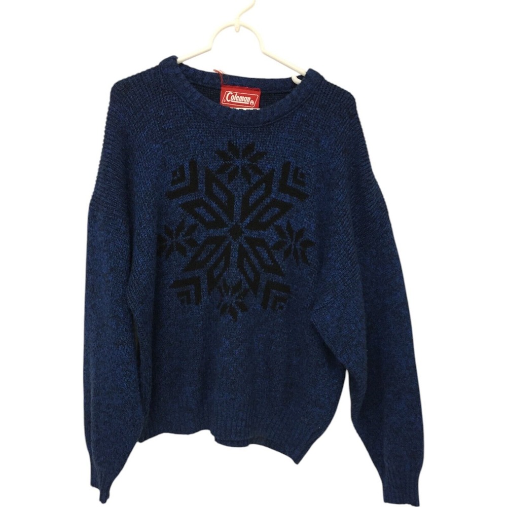 Vintage Coleman Knitted Long Sleeve Round Neck Sweater‎ Snowflake Blue Men's L